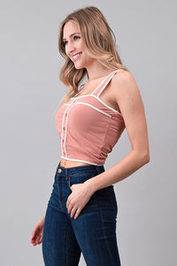 Contrast Detail Square Neck Top