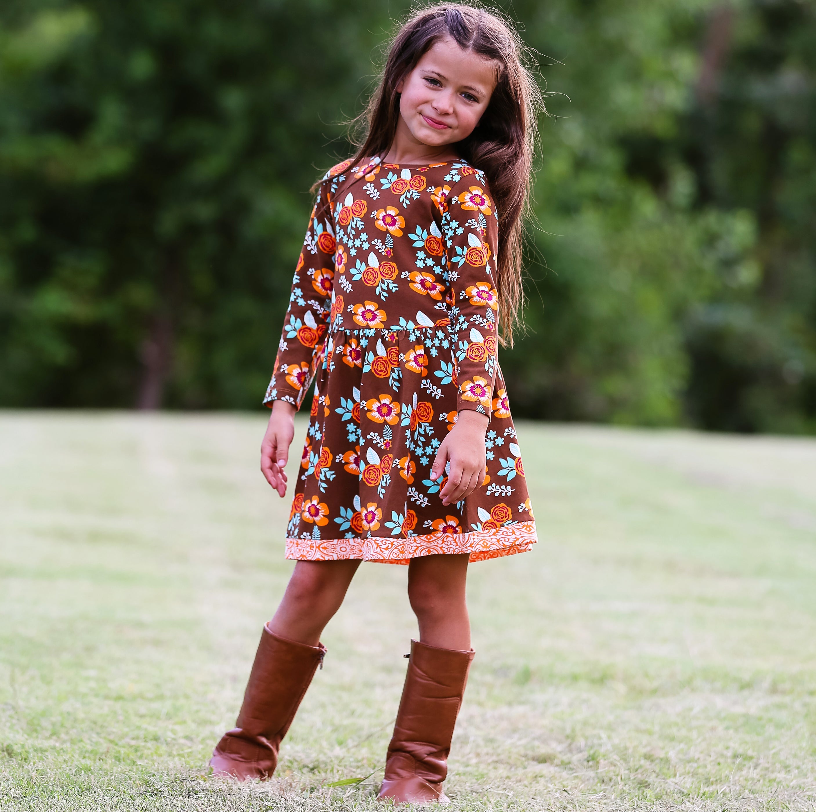 Baby Big Girls Boutique Fall Thanksgiving Floral Cotton Winter Dress