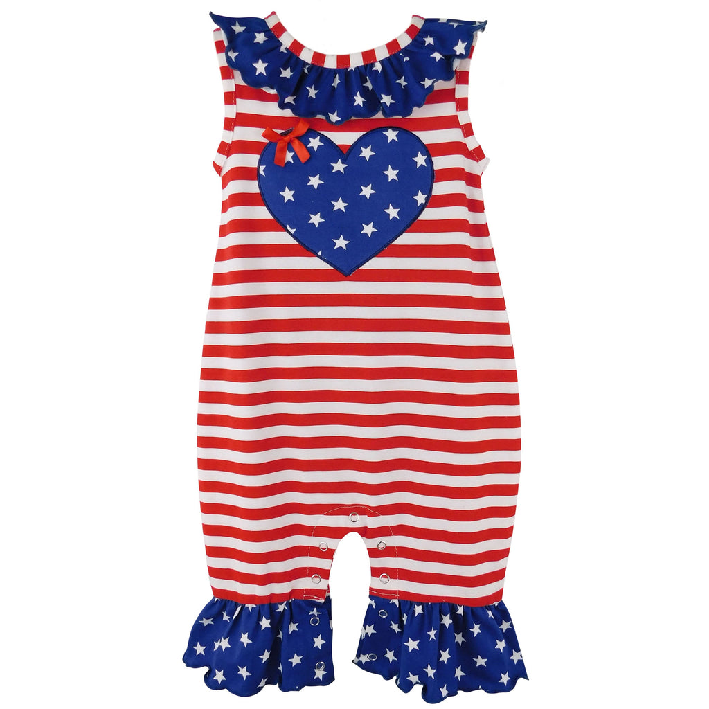 Fourth of July I Heart America Flag Baby Girls' Romper Holiday Onesie - 99fab 