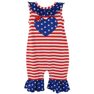 Fourth of July I Heart America Flag Baby Girls' Romper Holiday Onesie