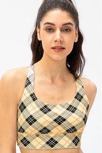 Plaid Double Crisscross Strap Sports Bra