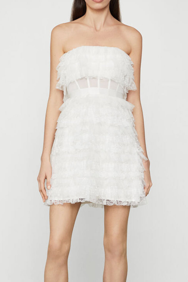 Lace Ruffle Strapless Dress