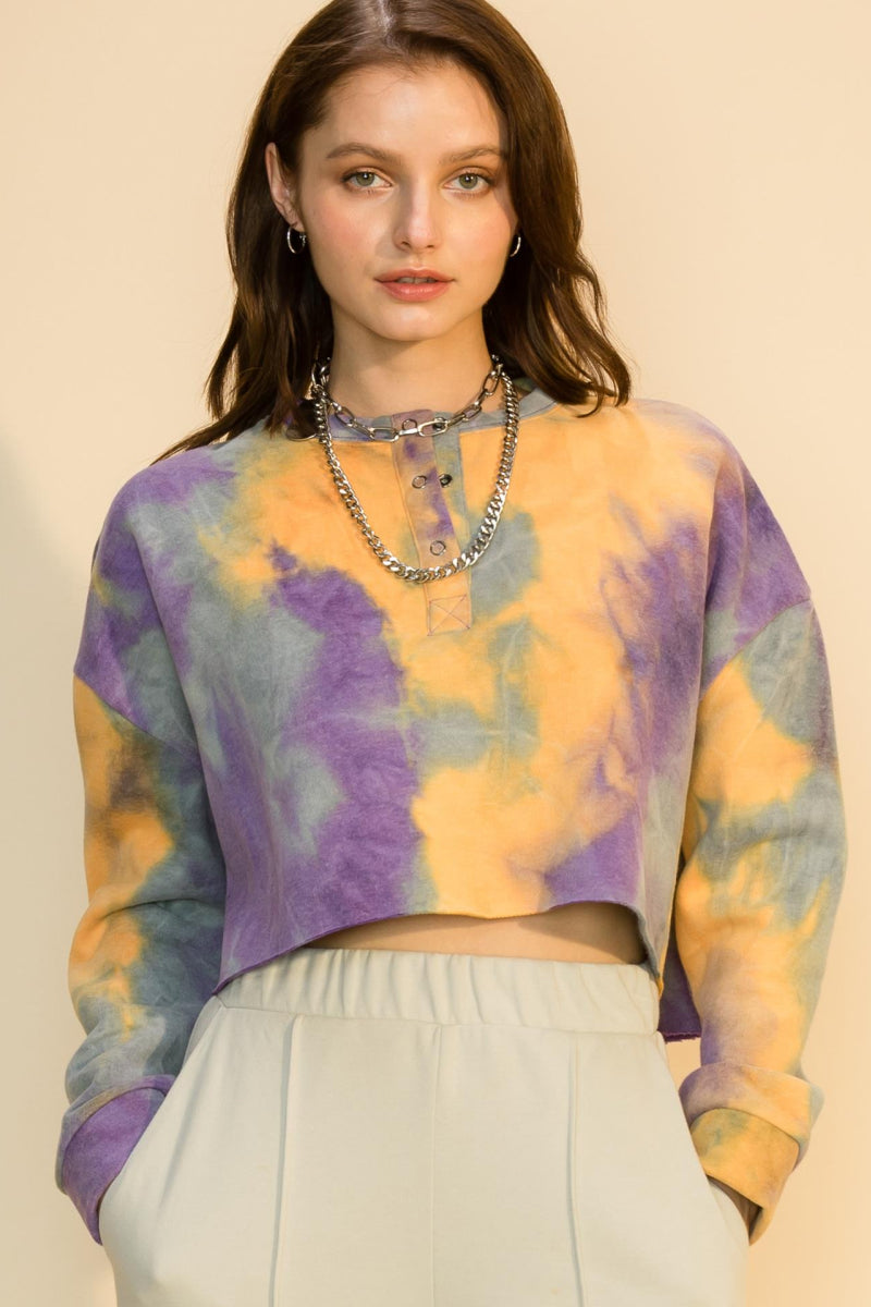 Tie Dye Long Sleeve Crop Top - 99fab 