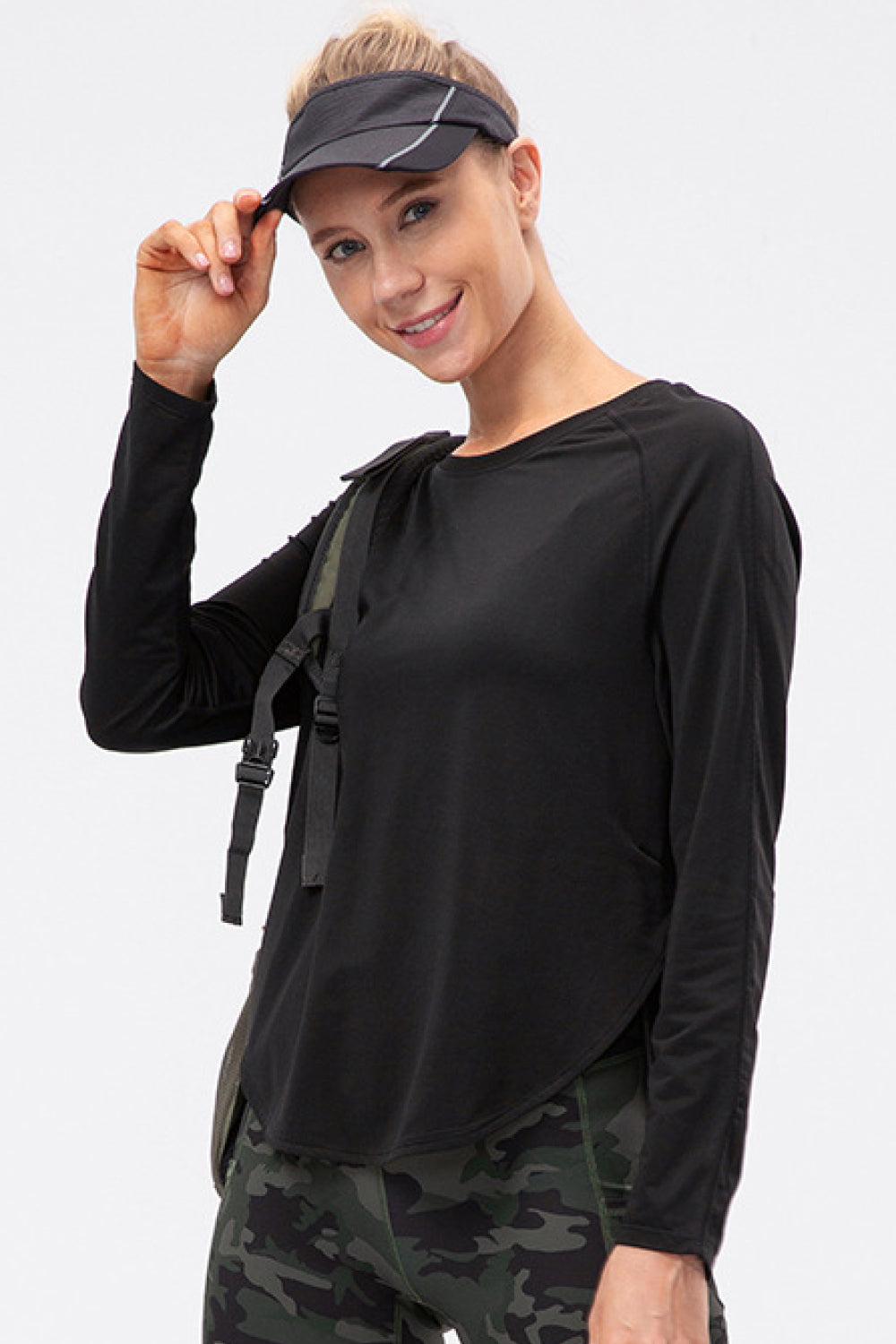 Breathable Raglan Sleeve Side Slit Yoga Top