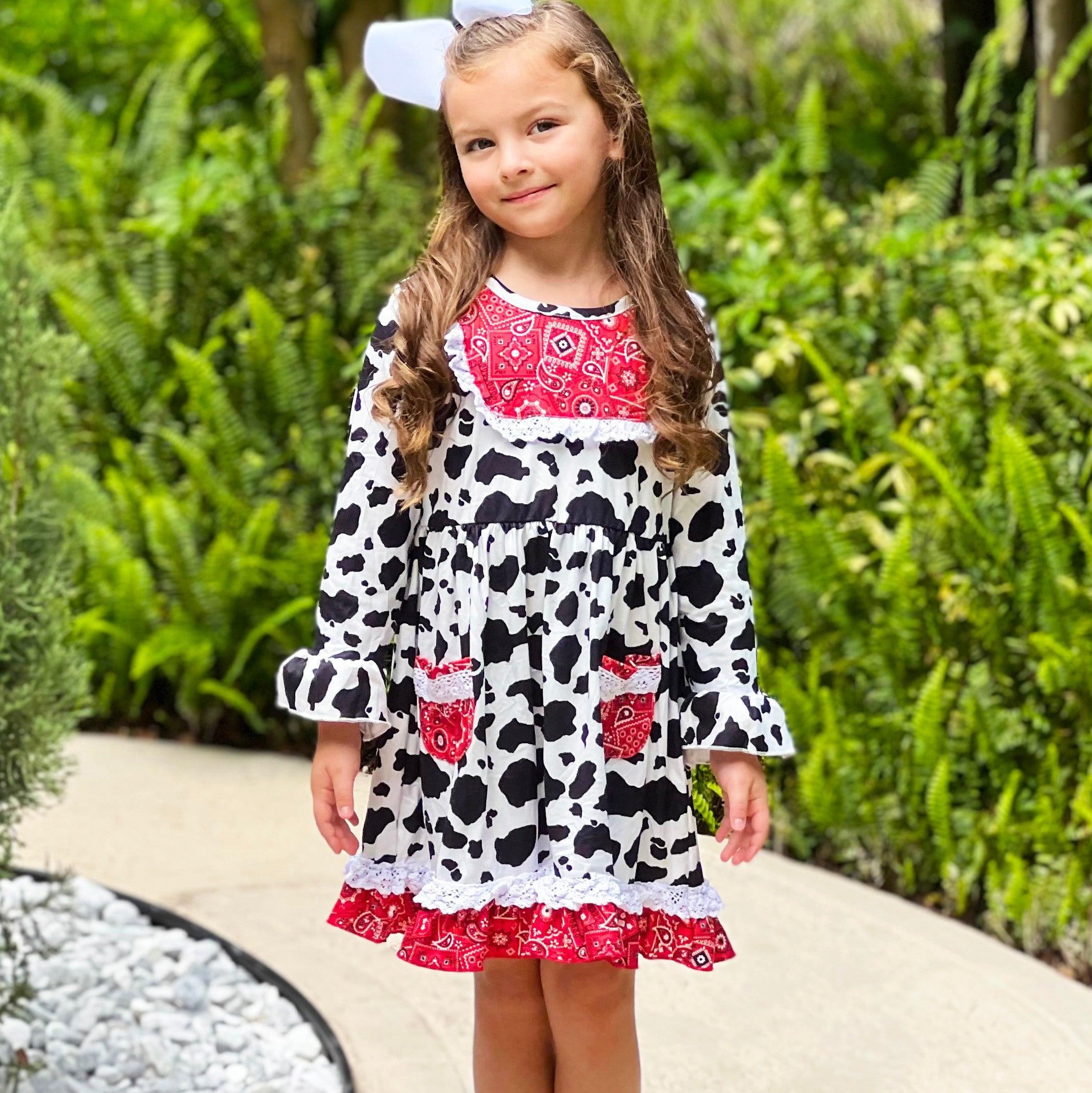 AL Limited Girls Boutique Cowgirl Cow print Lace Bandana Rodeo Party Dress