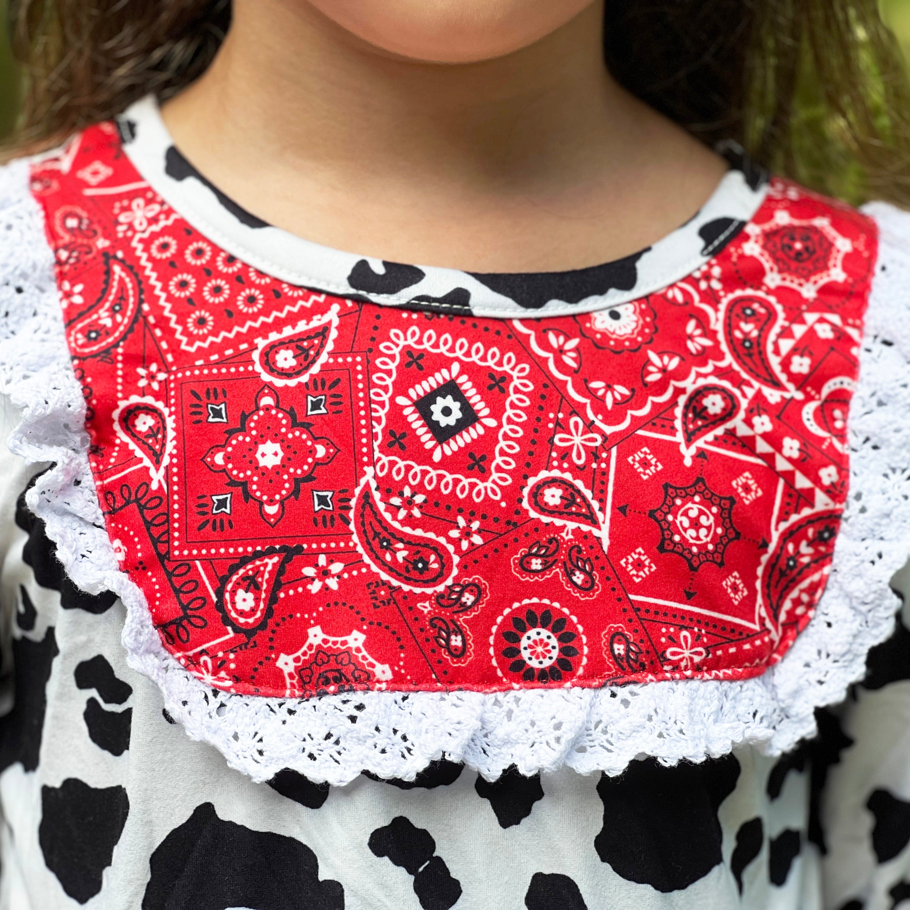 AL Limited Girls Boutique Cowgirl Cow print Lace Bandana Rodeo Party Dress