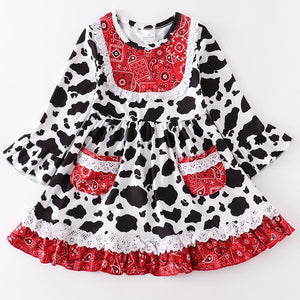 AL Limited Girls Boutique Cowgirl Cow print Lace Bandana Rodeo Party Dress