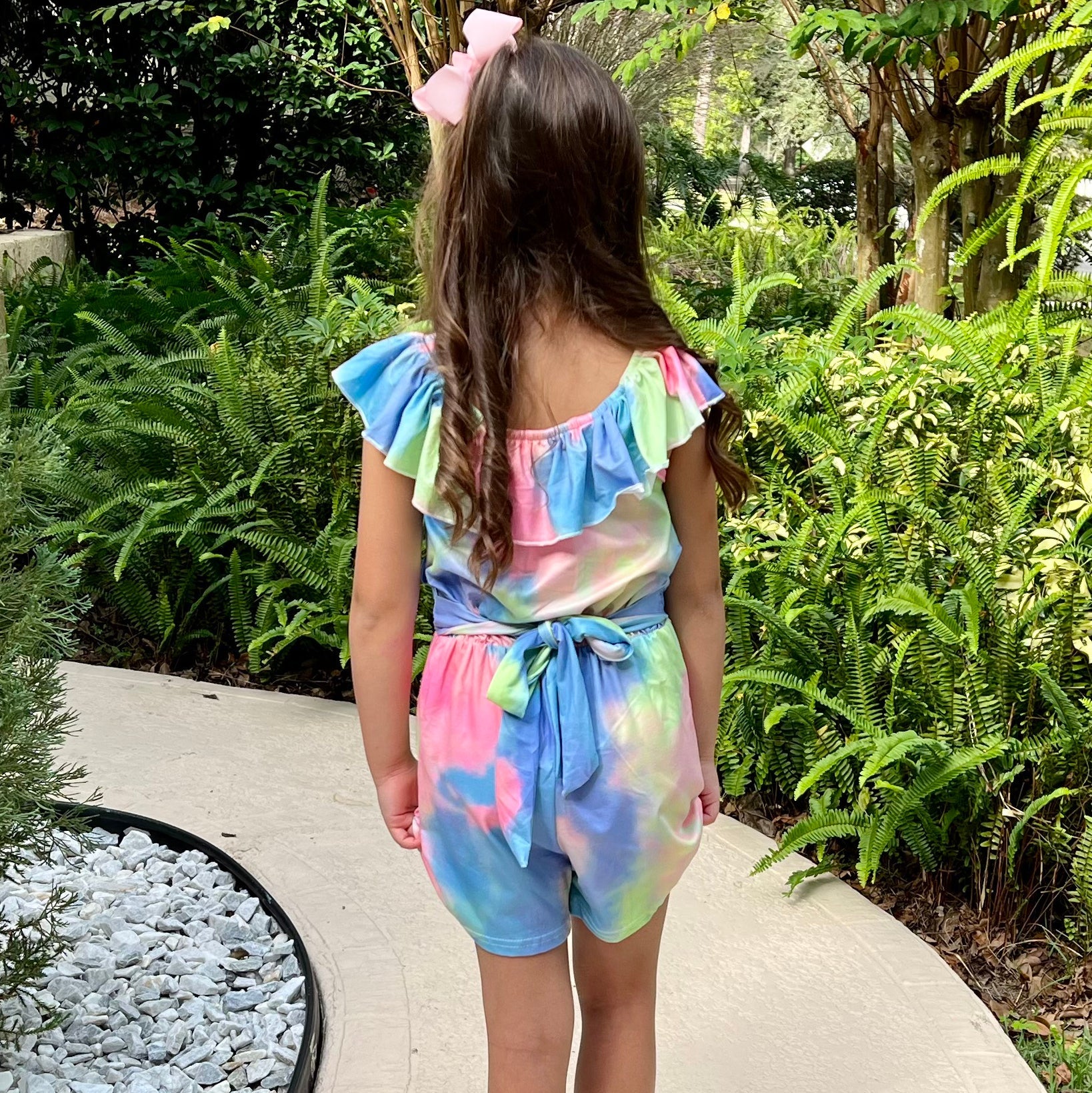 Girls Pastel Tie Dye Shorts Jumpsuit One Piece Outfit Spring Outfit