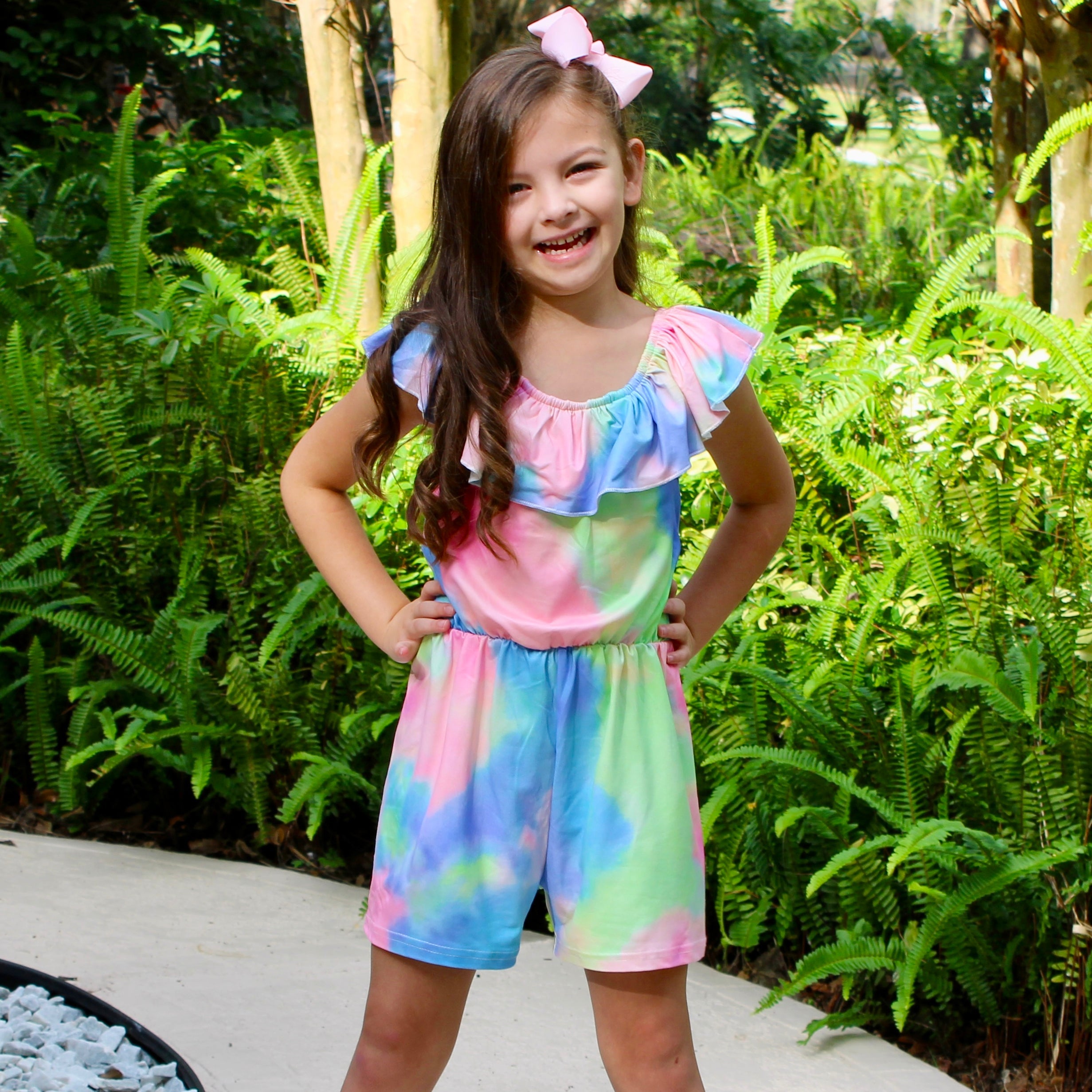 Girls Pastel Tie Dye Shorts Jumpsuit One Piece Outfit Spring Outfit