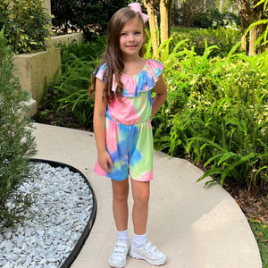 Girls Pastel Tie Dye Shorts Jumpsuit One Piece Outfit Spring Outfit