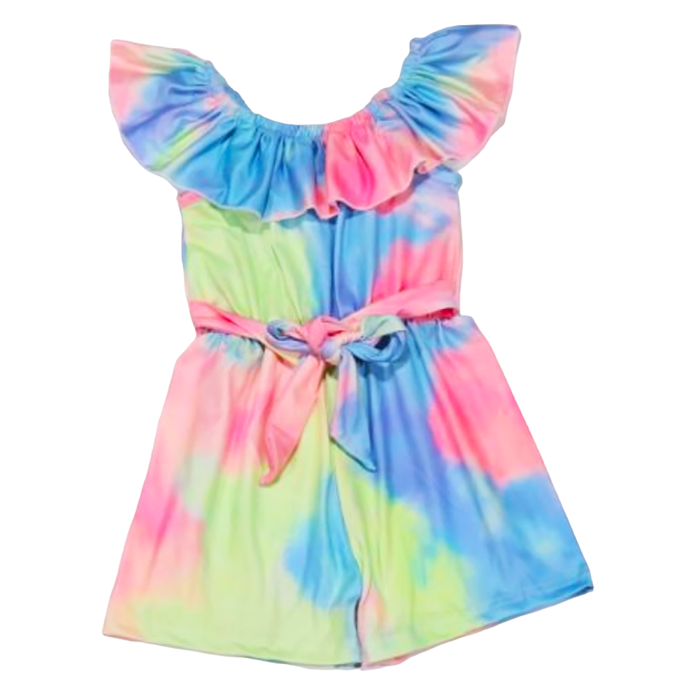 Girls Pastel Tie Dye Shorts Jumpsuit One Piece Outfit Spring Outfit - 99fab 