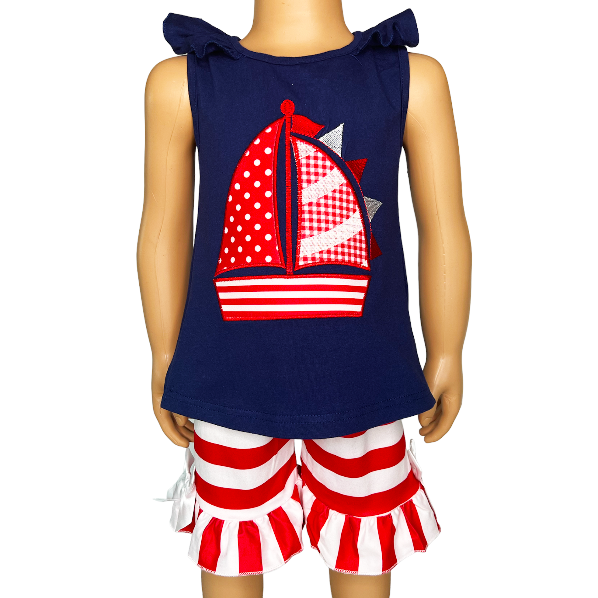 Girls Nautical Sailboat Tank And Ruffle Shorts Outfit