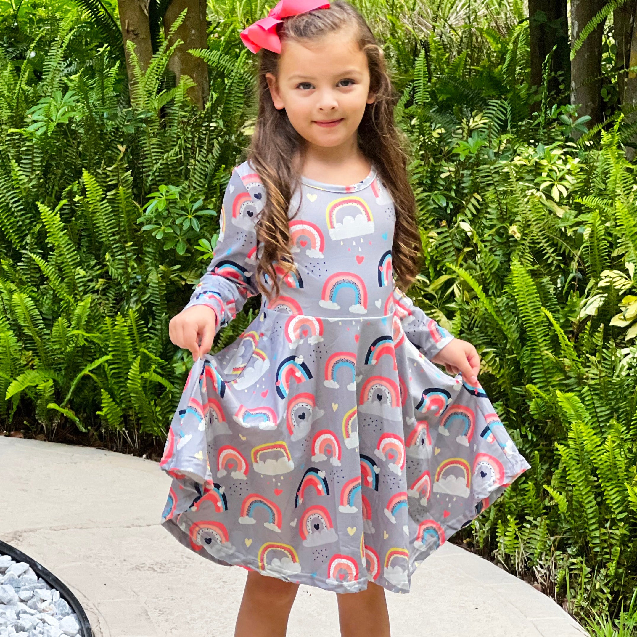 AL Limited Girls Long Sleeve Boutique Trendy Rainbow Swing Party Dress