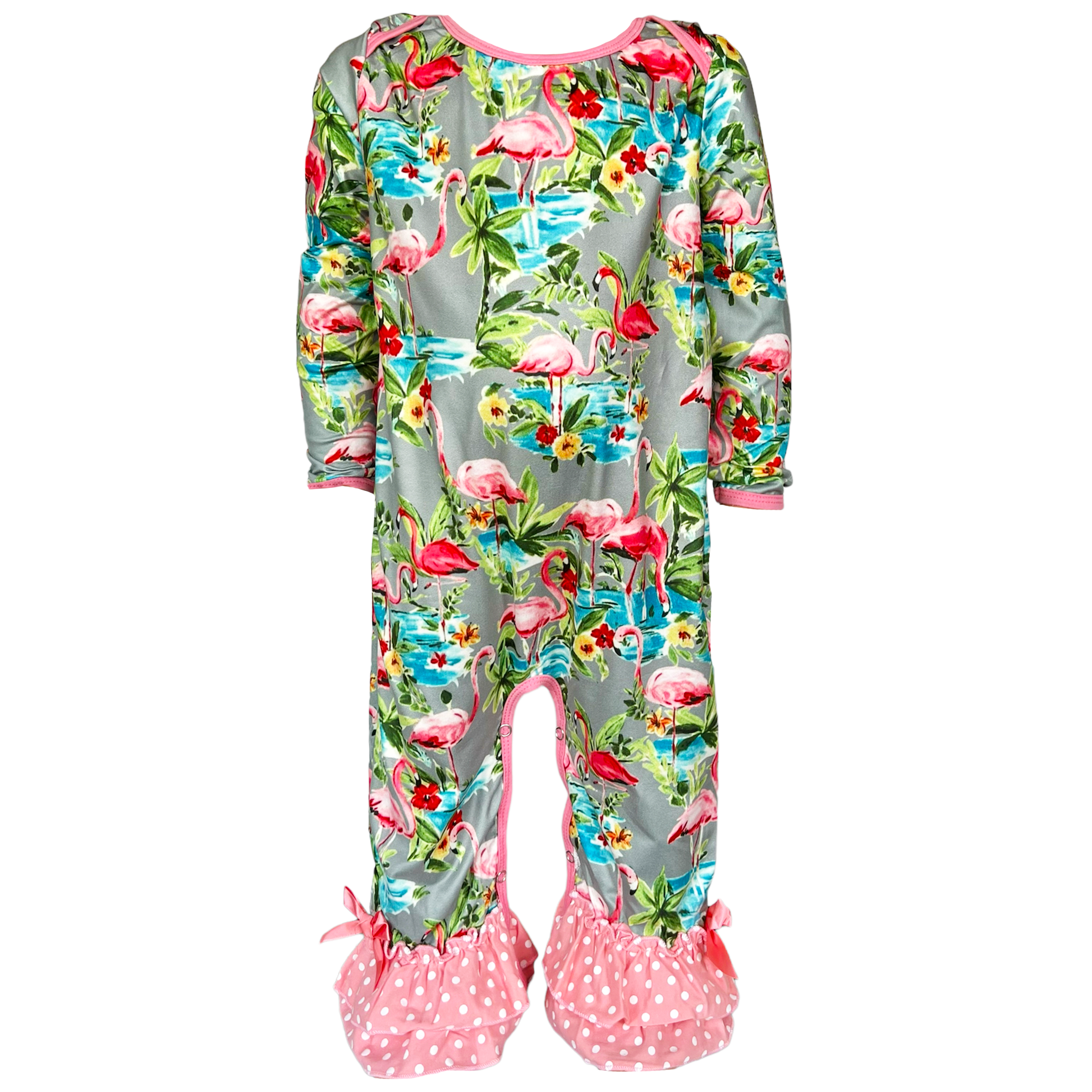 Pink Flamingo Floral Baby Girls Long Sleeve Soft Romper