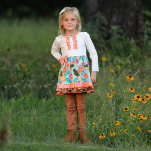 Girls Holiday Autumn Floral Ruffle Thanksgiving Dress & Leggings