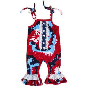 Red, White & Blue Tie Dye Baby Girls Romper Toddler 4th of July Jumpsuit