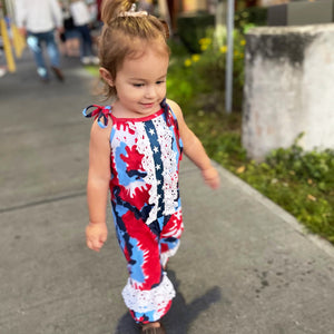 Red, White & Blue Tie Dye Baby Girls Romper Toddler 4th of July Jumpsuit