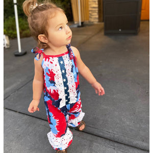 Red, White & Blue Tie Dye Baby Girls Romper Toddler 4th of July Jumpsuit