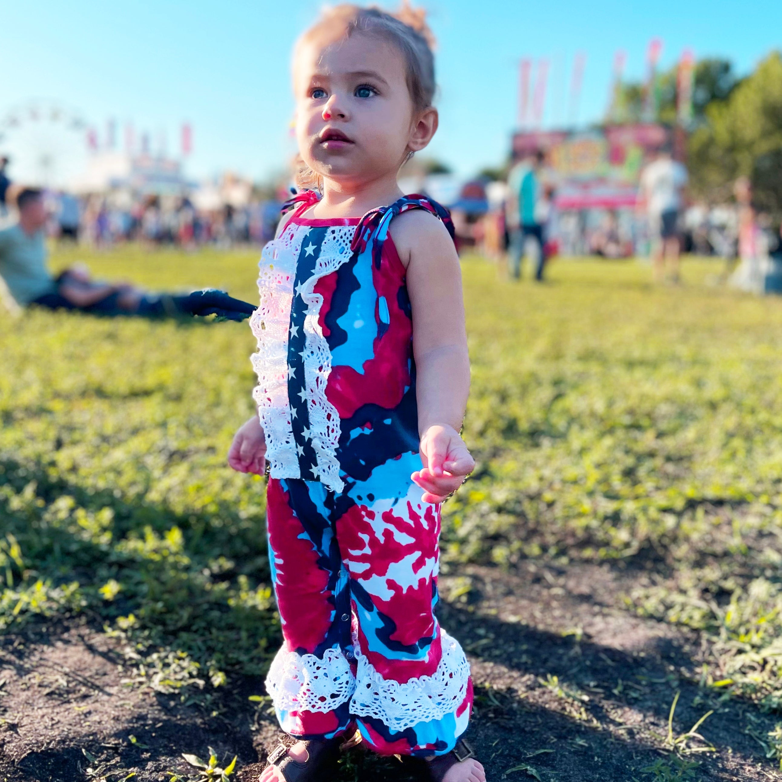 Red, White & Blue Tie Dye Baby Girls Romper Toddler 4th of July Jumpsuit