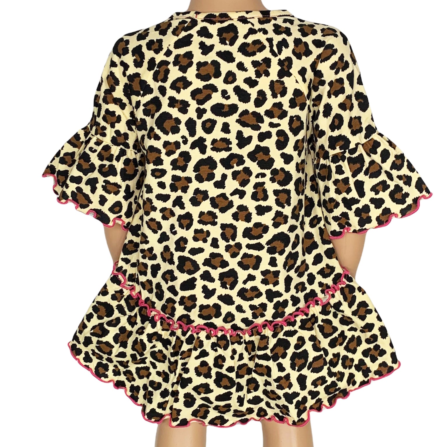 Little & Big Girls 3/4 Angel Sleeve Leopard Cotton Knit Ruffle Shirt