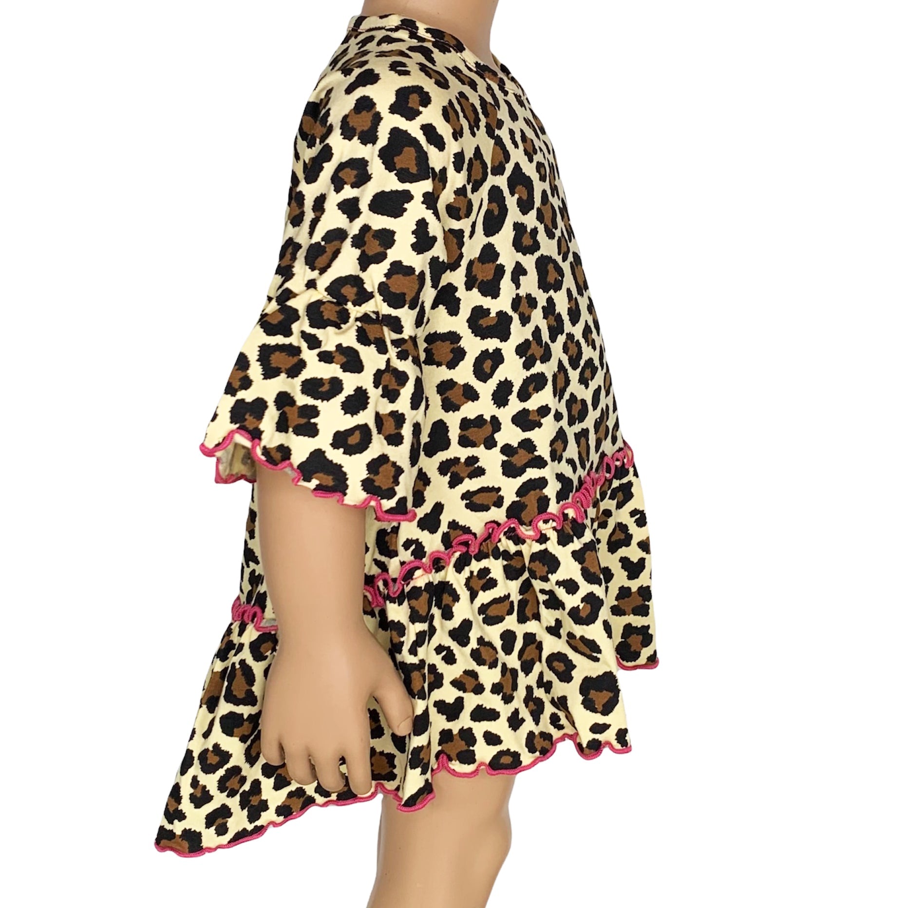 Little & Big Girls 3/4 Angel Sleeve Leopard Cotton Knit Ruffle Shirt