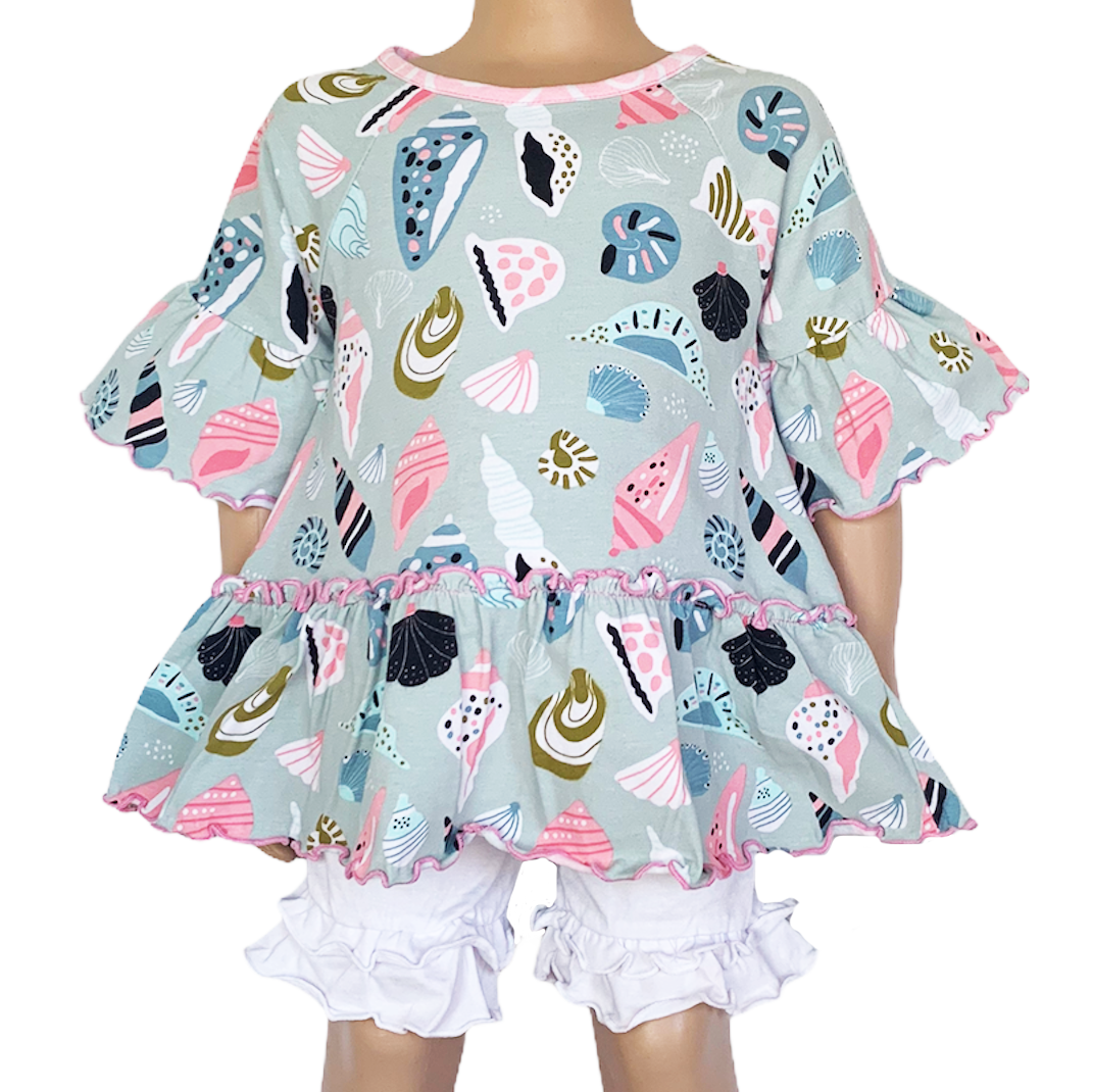 Little & Big Girls Seashell 3/4 Angel Sleeve Cotton Knit Shirt