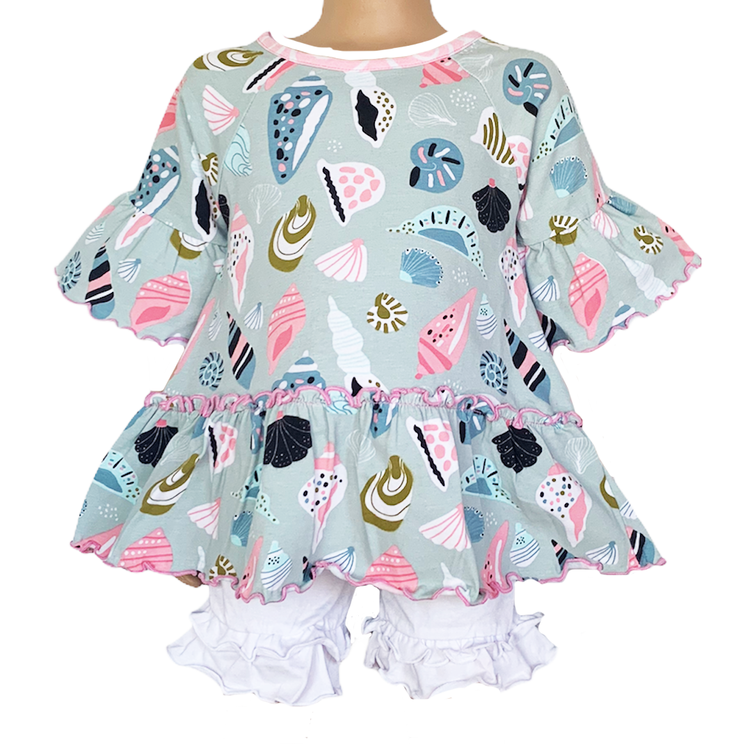 Little & Big Girls Seashell 3/4 Angel Sleeve Cotton Knit Shirt