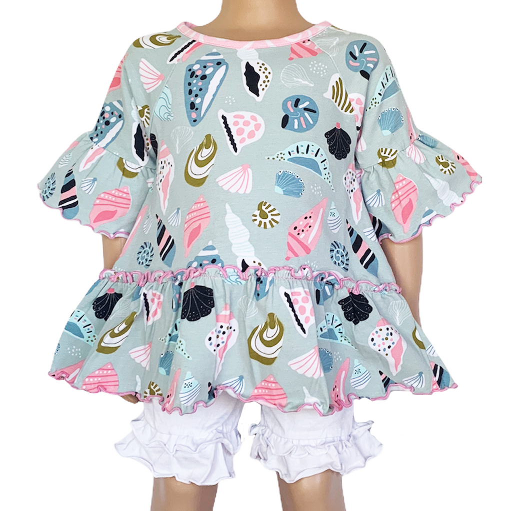 Little & Big Girls Seashell 3/4 Angel Sleeve Cotton Knit Shirt - 99fab 