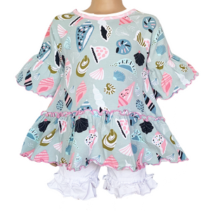 Little & Big Girls Seashell 3/4 Angel Sleeve Cotton Knit Shirt