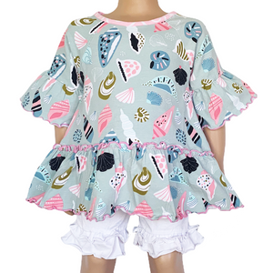 Little & Big Girls Seashell 3/4 Angel Sleeve Cotton Knit Shirt