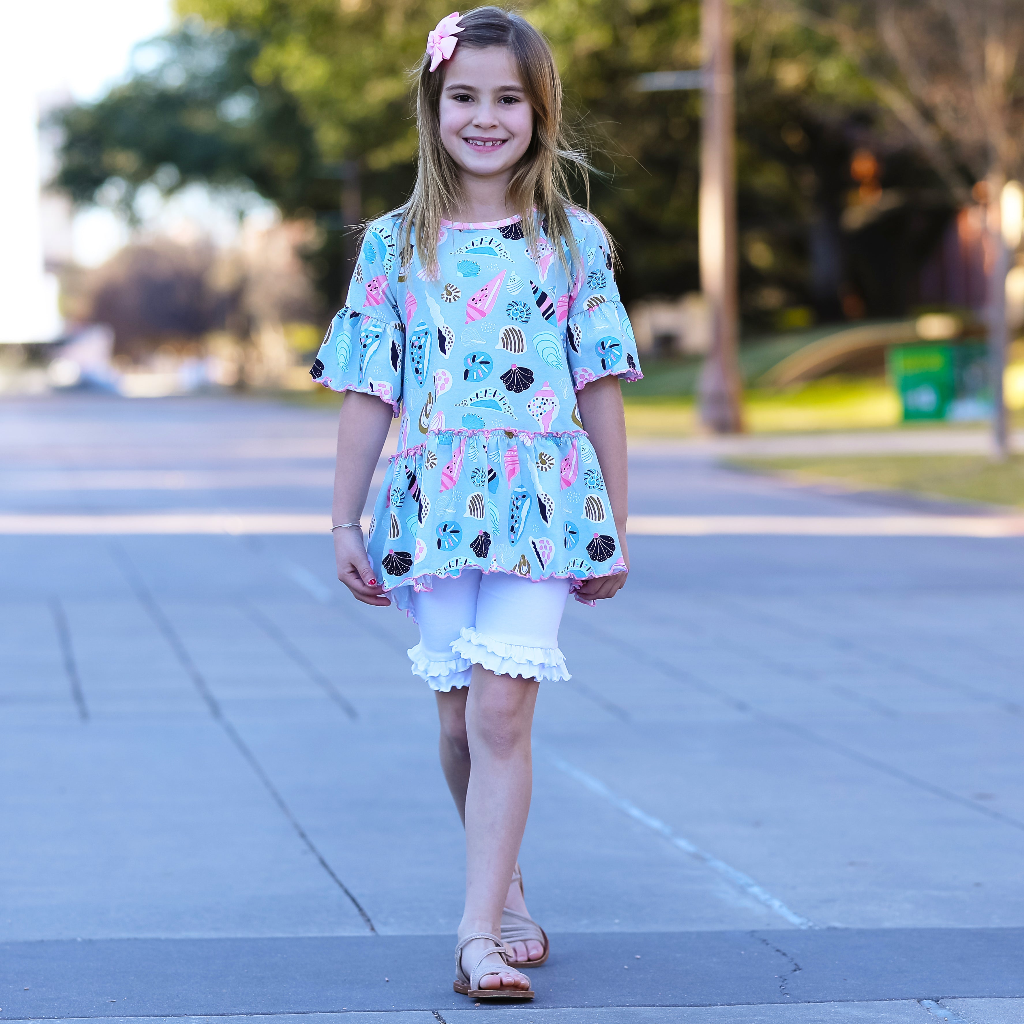 Little & Big Girls Seashell 3/4 Angel Sleeve Cotton Knit Shirt