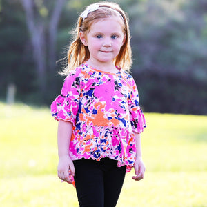 Girls 3/4 Angel Sleeve Tie Dye Cotton Knit Ruffle Shirt