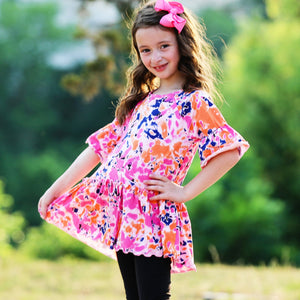 Girls 3/4 Angel Sleeve Tie Dye Cotton Knit Ruffle Shirt