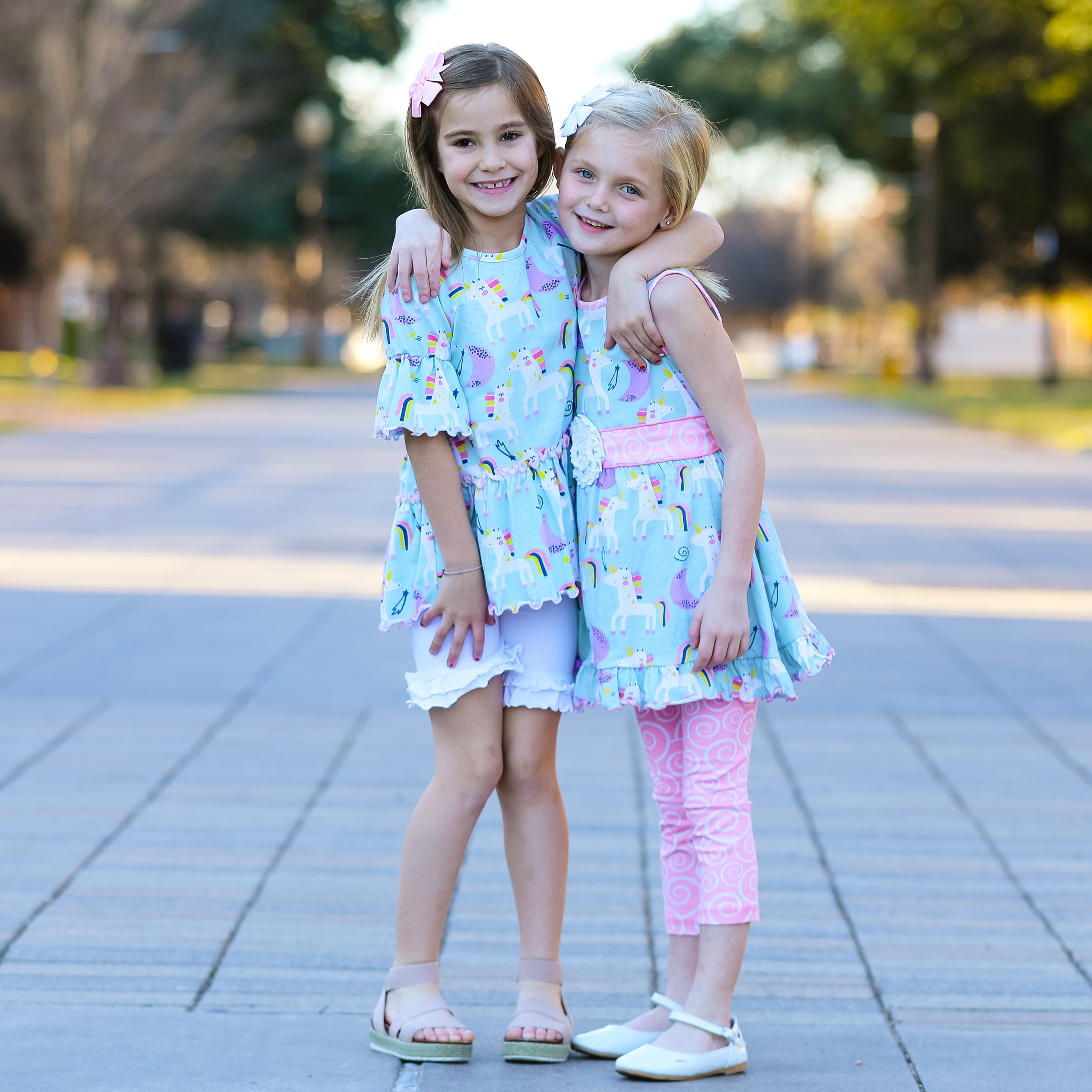 Little & Big Girls 3/4 Angel Sleeve Unicorn Cotton Knit Ruffle Shirt