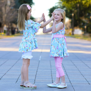 Little & Big Girls Unicorns Rainbow Dress & Pink Swirl Leggings Outfit