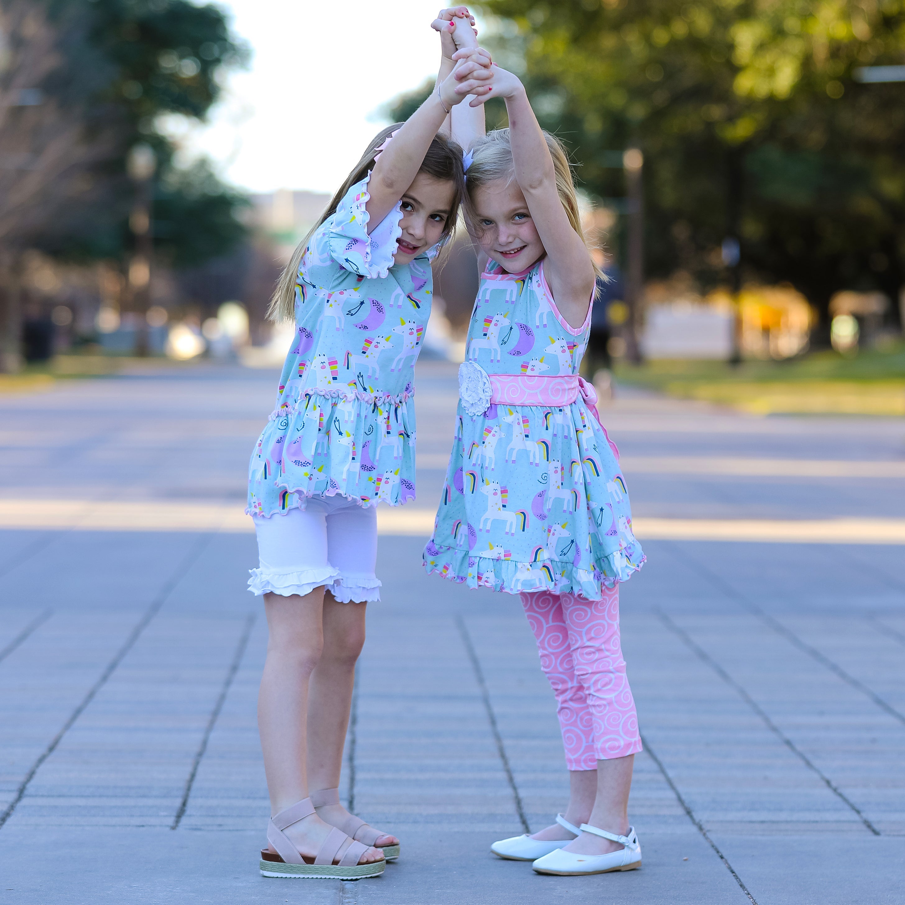 Little & Big Girls Unicorns Rainbow Dress & Pink Swirl Leggings Outfit