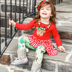 Girls Christmas Reindeer Tunic and Holiday Legging Set