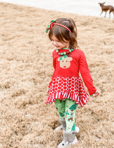 Girls Christmas Reindeer Tunic and Holiday Legging Set