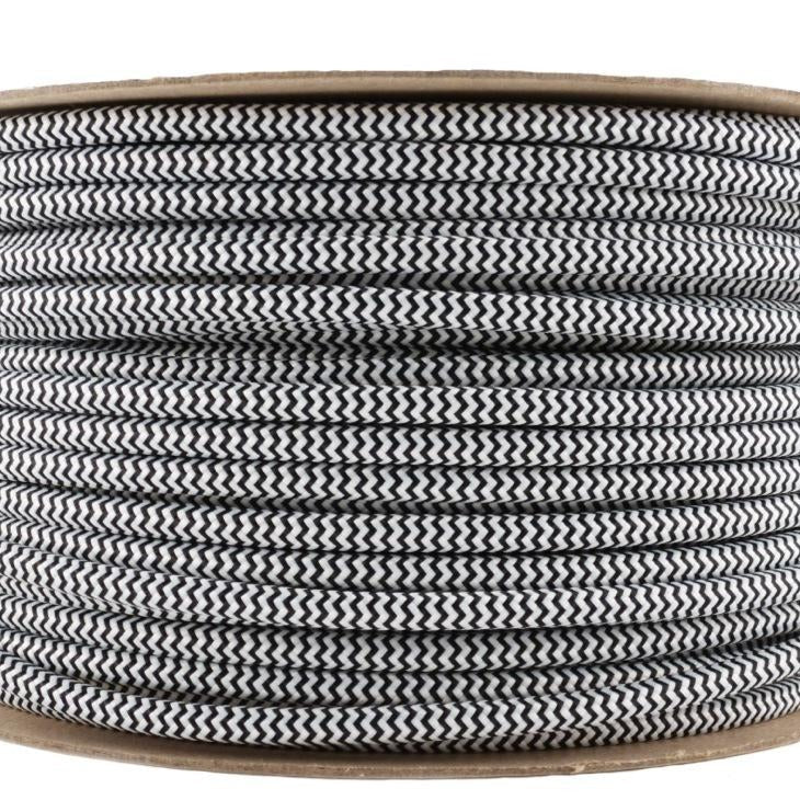 3Feet / 16Feet / 32 feet 2 Conductor Round Cloth Covered Wire Cord Black and white ~1598-2