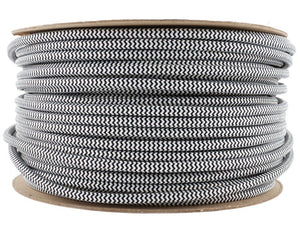 18 Gauge 3 Conductor Round Cloth Covered Wire Braided Light Cord Black & White~1200-3