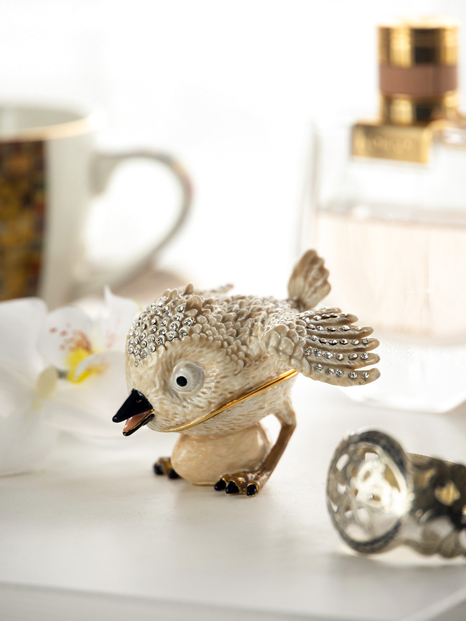 Beige Bird with Egg Trinket Box-1