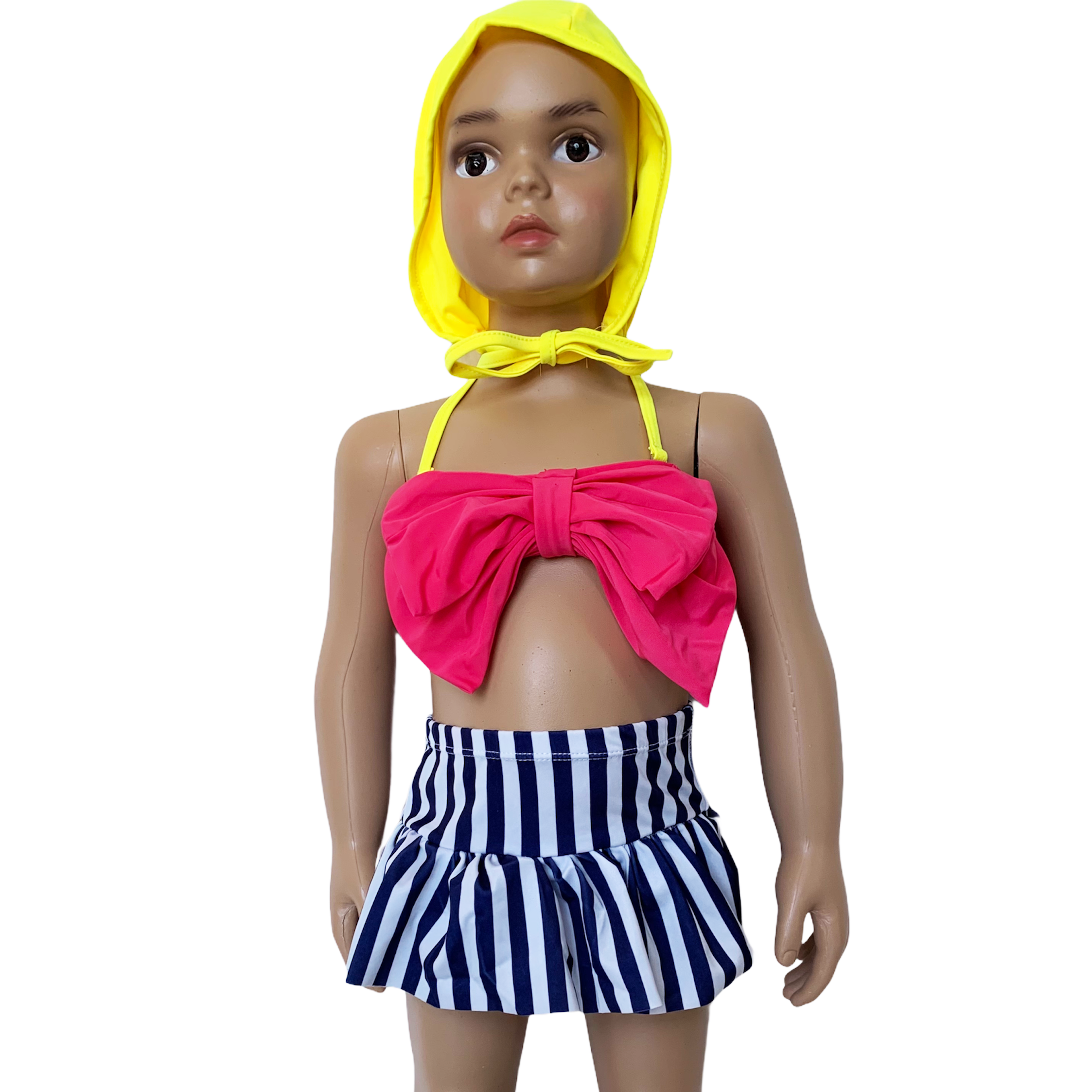 AL Limited Girls 3 piece Striped Skirt Hot Pink bathing suit