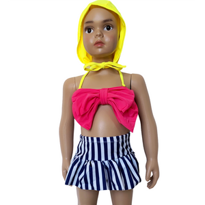 AL Limited Girls 3 piece Striped Skirt Hot Pink bathing suit