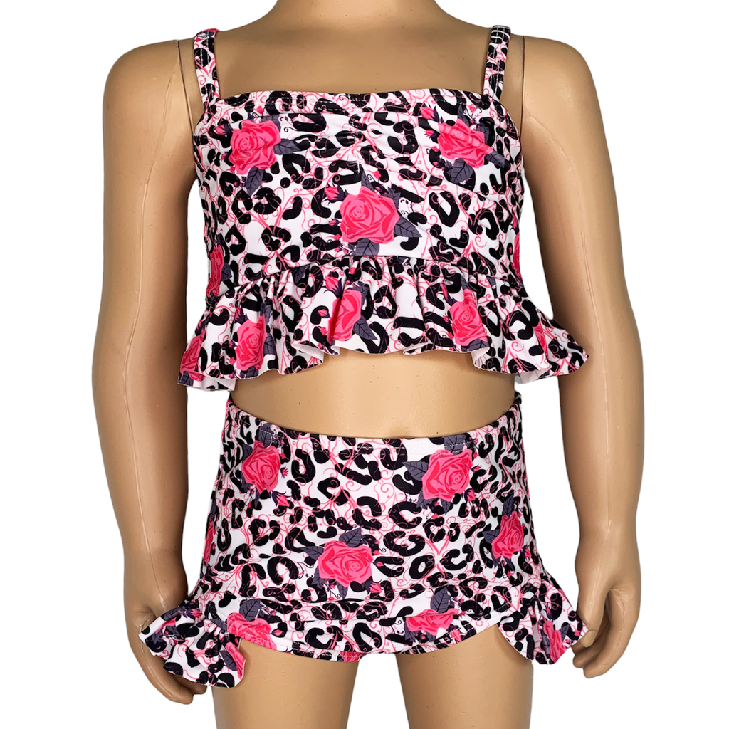 AL Limited Girls 2 piece Leopard Rose Tankini Swimsuit Bathing Suit - 99fab 