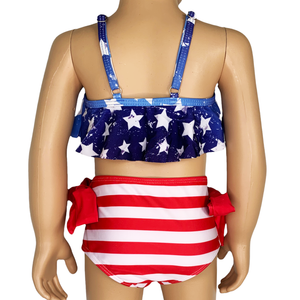 Girls 2 pc Patriotic Red White Blue Stars Stripes Tankini Swimsuit 4th of July