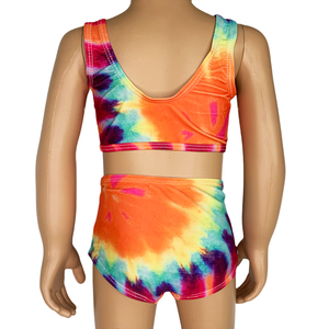 AL Limited Girls 2 piece Ruffle Tie Dye Tankini Swimsuit Rainbow