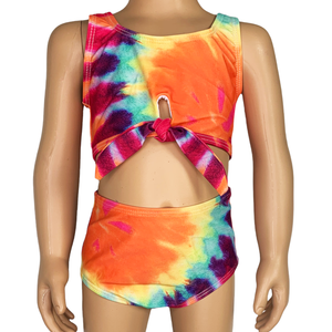 AL Limited Girls 2 piece Ruffle Tie Dye Tankini Swimsuit Rainbow