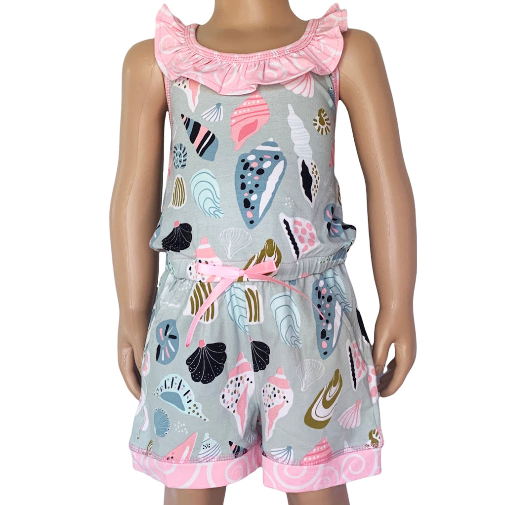 Girls Boutique Shells by the Seashore Jumpsuit Spring Summer Romper - 99fab 