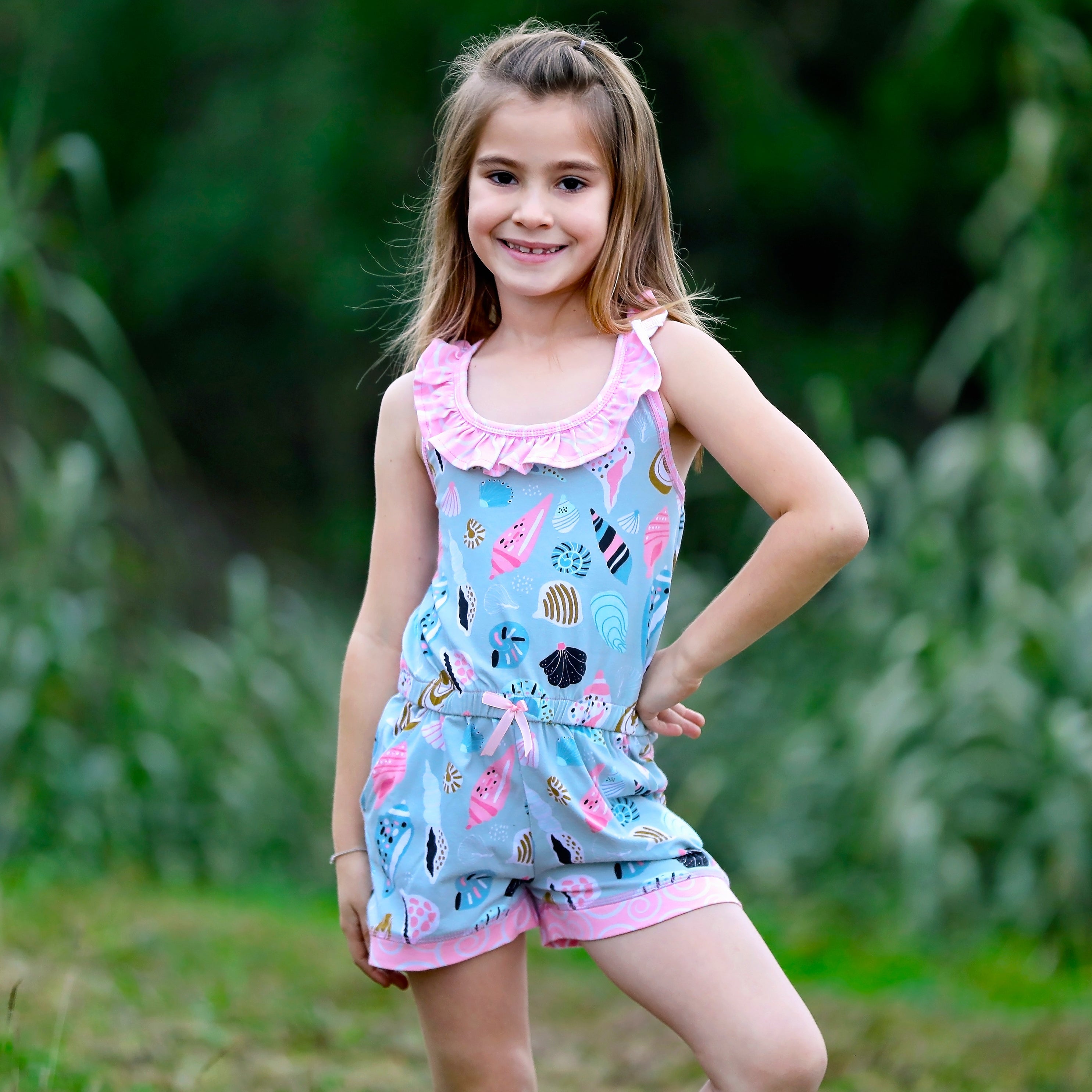 Girls Boutique Shells by the Seashore Jumpsuit Spring Summer Romper