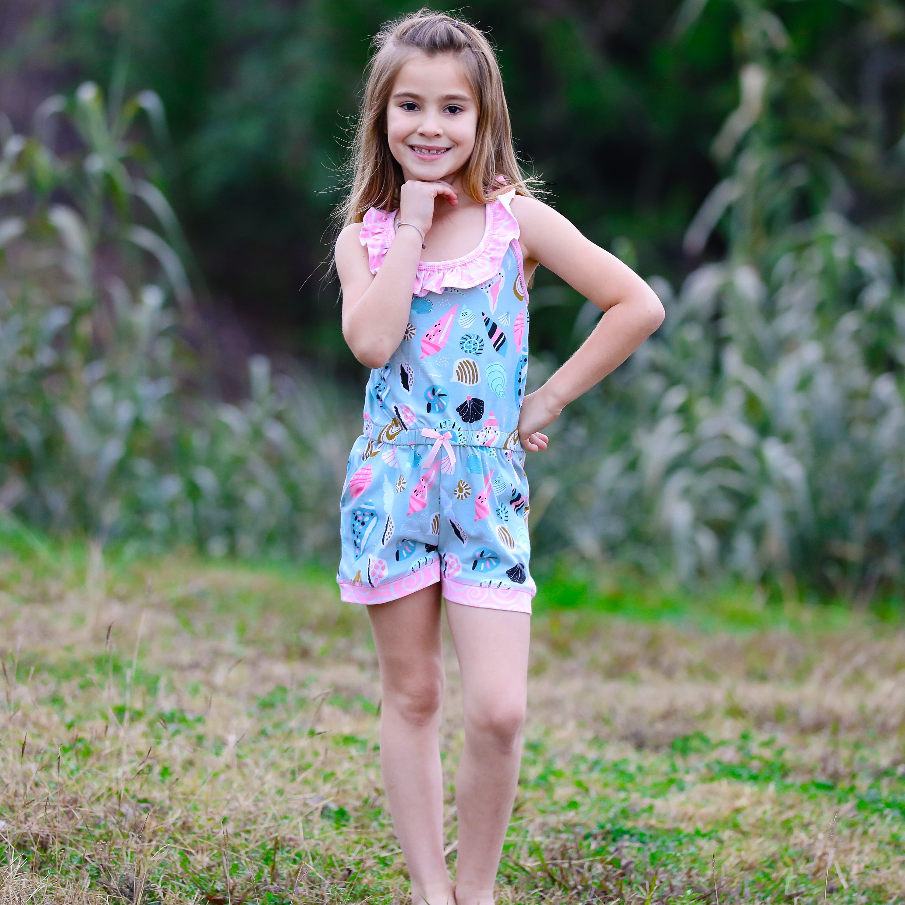 Girls Boutique Shells by the Seashore Jumpsuit Spring Summer Romper